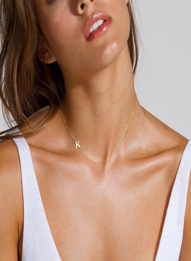 Ewrkbrㅤ Ewrkbr Sideways Initial Necklaces, 14K Gold Plated Initial Gold Letter Choker Name Necklaces for Women - Image 2